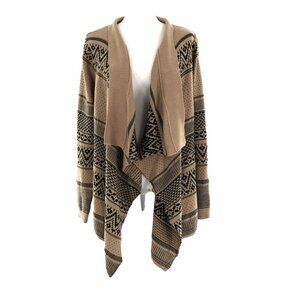 Cameo & Myth Waterfall Cardigan Womens‎ M Beige Cottagecore Boho Ethnic Unique